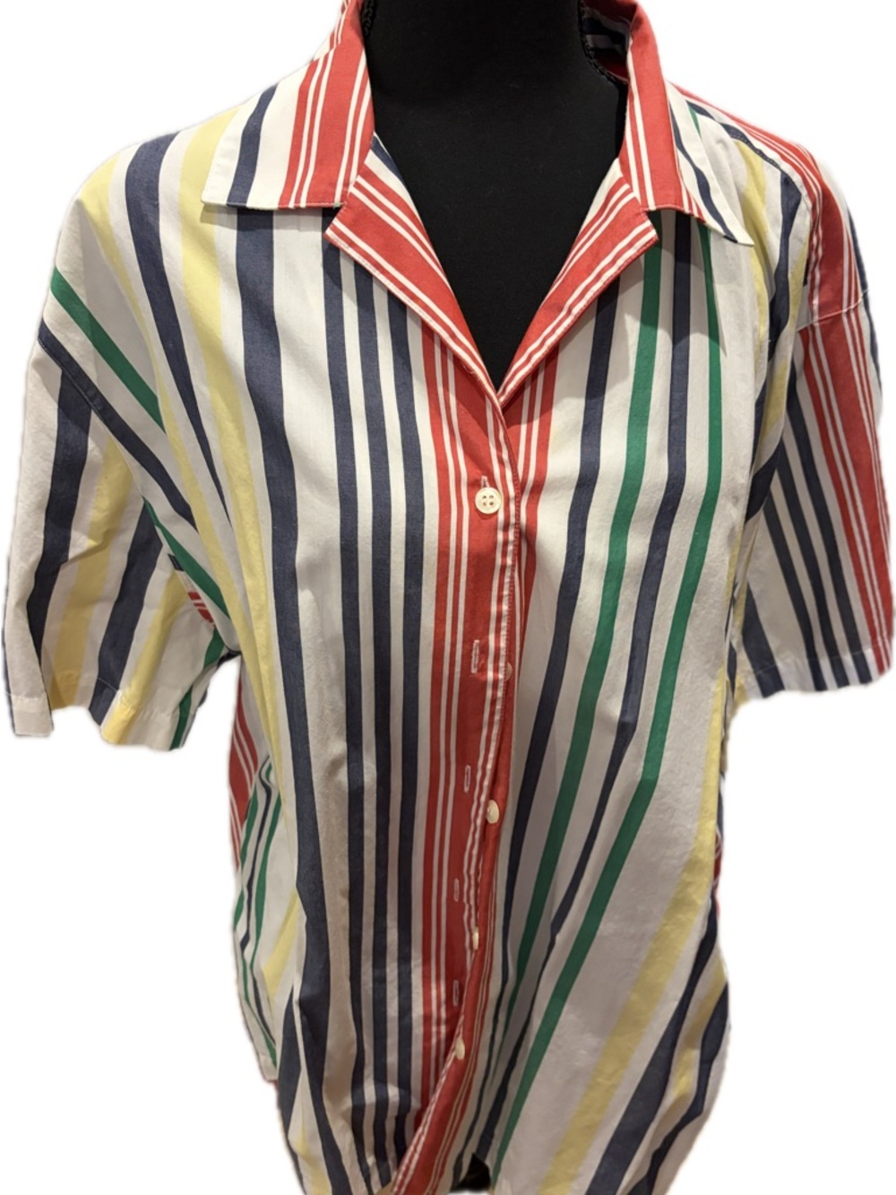 Jones New York Sport Red, Navy & Green Striped Shirt